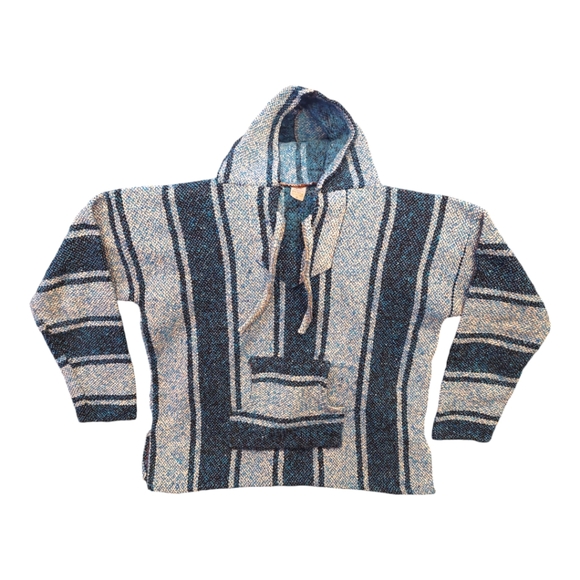Light Blue/Gray Mexican Baja Woven Hoodie - Picture 2 of 5